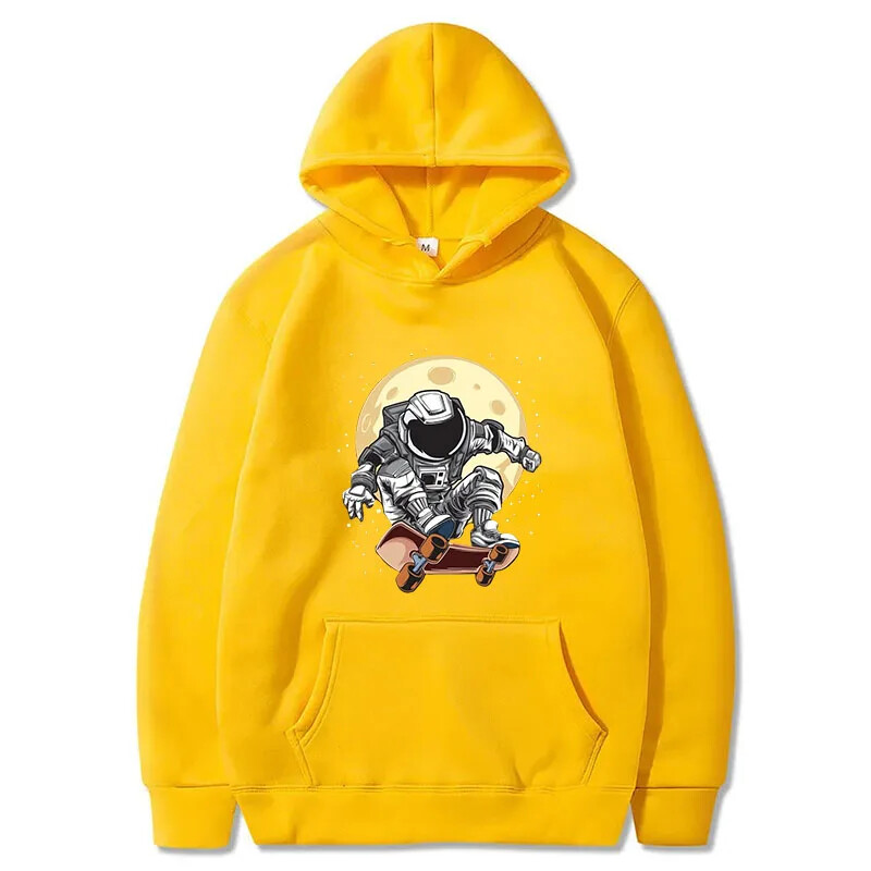 Astronauți în picioare pe skateboard-uri Hanorac imprimat pentru bărbați Bumbac cu mânecă lungă Rocket Topuri Hanorac spațial de toamnă Haine pentru bărbați