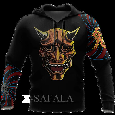 Férfi japán nindzsa szamuráj 3D-s mintás kapucnis pulóver Harajuku utcai kabát, divatos, nagyméretű, bő kapucnis pulóver