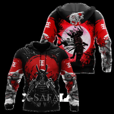 Férfi japán nindzsa szamuráj 3D-s mintás kapucnis pulóver Harajuku utcai kabát, divatos, nagyméretű, bő kapucnis pulóver