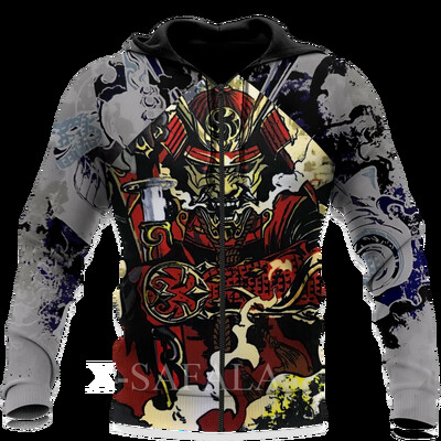 Férfi japán nindzsa szamuráj 3D-s mintás kapucnis pulóver Harajuku utcai kabát, divatos, nagyméretű, bő kapucnis pulóver