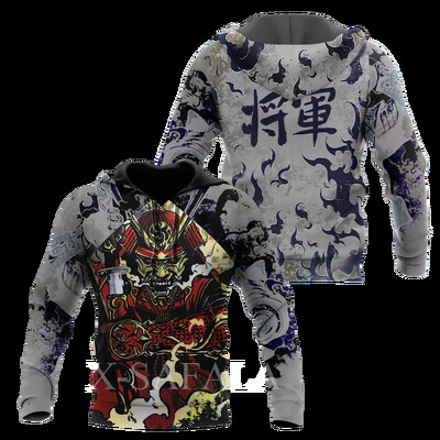 Férfi japán nindzsa szamuráj 3D-s mintás kapucnis pulóver Harajuku utcai kabát, divatos, nagyméretű, bő kapucnis pulóver