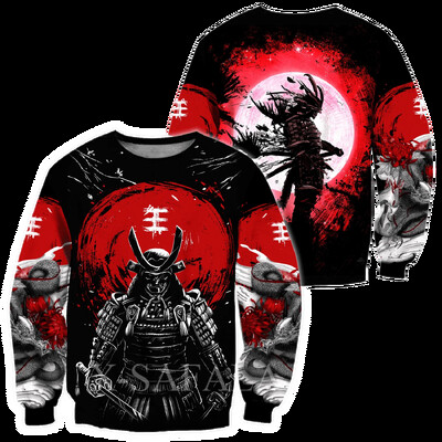 Férfi japán nindzsa szamuráj 3D-s mintás kapucnis pulóver Harajuku utcai kabát, divatos, nagyméretű, bő kapucnis pulóver