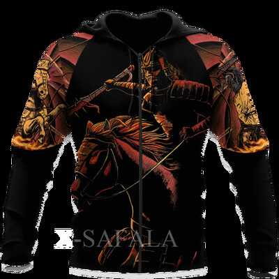 Férfi japán nindzsa szamuráj 3D-s mintás kapucnis pulóver Harajuku utcai kabát, divatos, nagyméretű, bő kapucnis pulóver