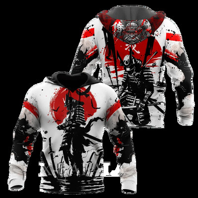 Férfi japán nindzsa szamuráj 3D-s mintás kapucnis pulóver Harajuku utcai kabát, divatos, nagyméretű, bő kapucnis pulóver