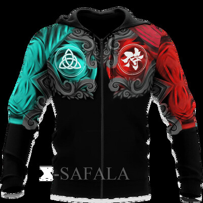 Férfi japán nindzsa szamuráj 3D-s mintás kapucnis pulóver Harajuku utcai kabát, divatos, nagyméretű, bő kapucnis pulóver