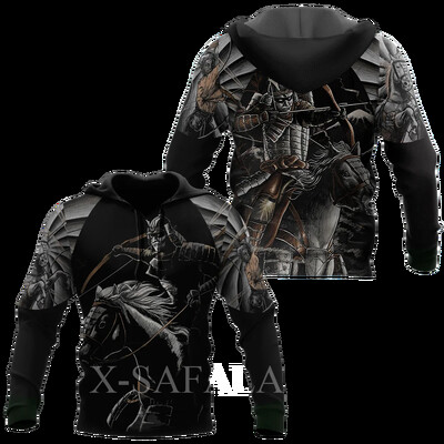 Férfi japán nindzsa szamuráj 3D-s mintás kapucnis pulóver Harajuku utcai kabát, divatos, nagyméretű, bő kapucnis pulóver