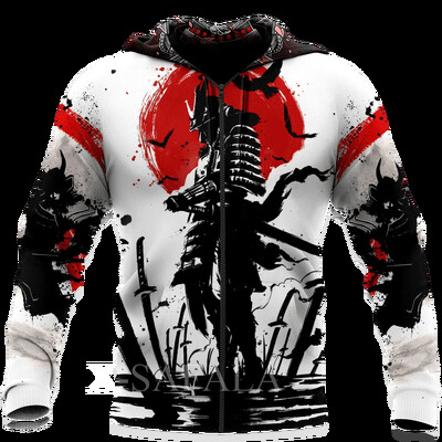 Férfi japán nindzsa szamuráj 3D-s mintás kapucnis pulóver Harajuku utcai kabát, divatos, nagyméretű, bő kapucnis pulóver