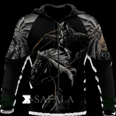 Férfi japán nindzsa szamuráj 3D-s mintás kapucnis pulóver Harajuku utcai kabát, divatos, nagyméretű, bő kapucnis pulóver