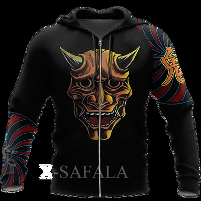 Férfi japán nindzsa szamuráj 3D-s mintás kapucnis pulóver Harajuku utcai kabát, divatos, nagyméretű, bő kapucnis pulóver