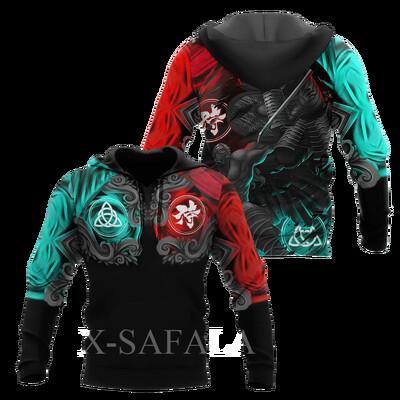 Férfi japán nindzsa szamuráj 3D-s mintás kapucnis pulóver Harajuku utcai kabát, divatos, nagyméretű, bő kapucnis pulóver