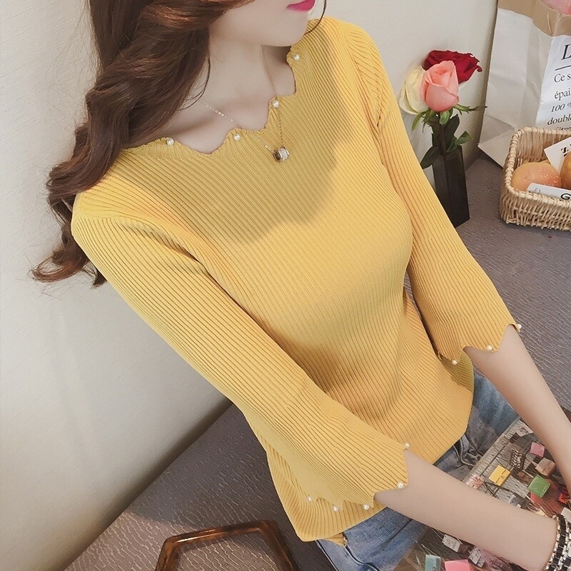 Tavaszi és őszi női koreai stílusú negyed ujjú vékony pulóver, közepes ujjú rövid pulóver, vékony női pulóver