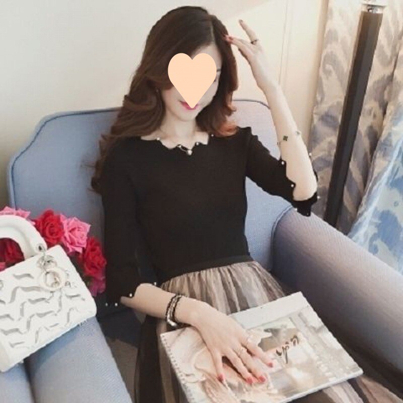 Tavaszi és őszi női koreai stílusú negyed ujjú vékony pulóver, közepes ujjú rövid pulóver, vékony női pulóver