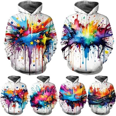 Colorful Fashion Splash Ink Drop Έγχρωμες κουκούλες τρισδιάστατης εκτύπωσης Μοντέρνες κουκούλες σε στυλ Starry Sky Harajuku Κορυφαία γραφικά κουκούλα για ζευγάρια