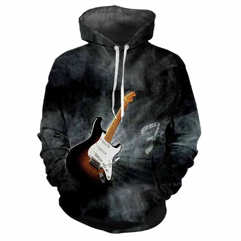 Guitar Pattern 3d Printing Пролет Есен Мъжка суичър с качулка Модна личност Street Trend Creative Свободен удобен класически пуловер