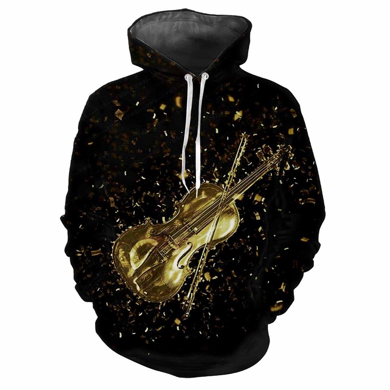 Μοτίβο κιθάρας τρισδιάστατη εκτύπωση Ανοιξιάτικο φθινόπωρο Ανδρικά φούτερ με κουκούλα Προσωπικότητα Street Trend Δημιουργικό χαλαρό άνετο κλασικό πουλόβερ