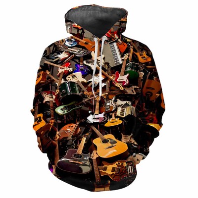 Rock Cool Κιθάρα 3D Print Καθημερινή Μόδα Ανδρικά Γυναικεία Αναψυχή Απαλό Άνετο Hip Hop Music Buffs Personalized Street Hoodie