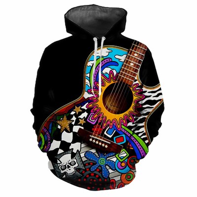 Rock Cool Κιθάρα 3D Print Καθημερινή Μόδα Ανδρικά Γυναικεία Αναψυχή Απαλό Άνετο Hip Hop Music Buffs Personalized Street Hoodie