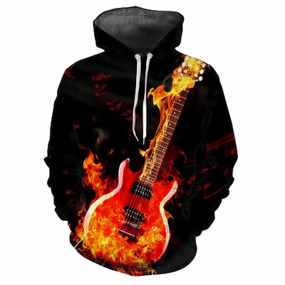 Rock Cool Κιθάρα 3D Print Καθημερινή Μόδα Ανδρικά Γυναικεία Αναψυχή Απαλό Άνετο Hip Hop Music Buffs Personalized Street Hoodie