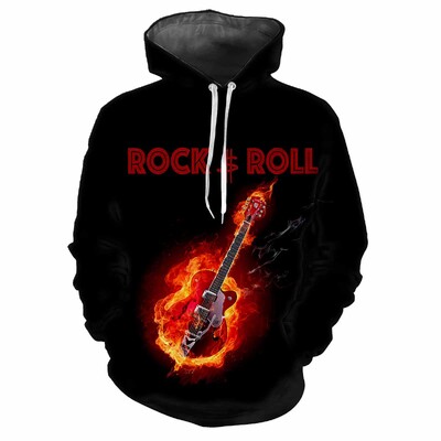 Rock Cool Κιθάρα 3D Print Καθημερινή Μόδα Ανδρικά Γυναικεία Αναψυχή Απαλό Άνετο Hip Hop Music Buffs Personalized Street Hoodie