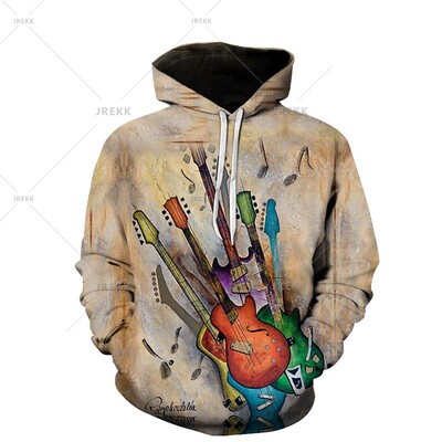 Vintage pánske jarné jesenné hudobné umelce 3D gitarové grafické mikiny štýlové pulóvre osobnosť ženy ležérne bicie súpravy kabáty topy