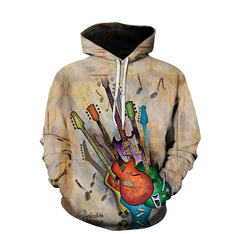 Vintage pánske jarné jesenné hudobné umelce 3D gitarové grafické mikiny štýlové pulóvre osobnosť ženy ležérne bicie súpravy kabáty topy