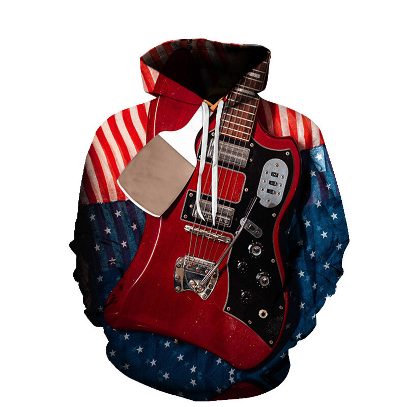 Vintage pánske jarné jesenné hudobné umelce 3D gitarové grafické mikiny štýlové pulóvre osobnosť ženy ležérne bicie súpravy kabáty topy