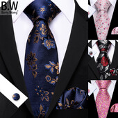 Barry.Wang žakarda ziedu zīda vīriešu kaklasaite kabatlakats aproču pogu komplekts zils zaļš rozā sarkans zelta kaklasaite vīriešu kāzu biznesam