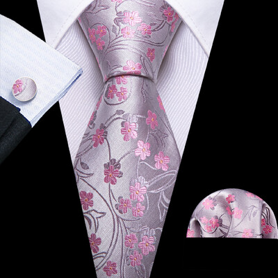 Barry.Wang žakarda ziedu zīda vīriešu kaklasaite kabatlakats aproču pogu komplekts zils zaļš rozā sarkans zelta kaklasaite vīriešu kāzu biznesam