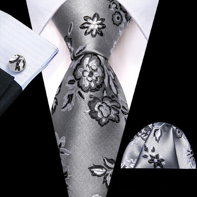 Barry.Wang žakarda ziedu zīda vīriešu kaklasaite kabatlakats aproču pogu komplekts zils zaļš rozā sarkans zelta kaklasaite vīriešu kāzu biznesam