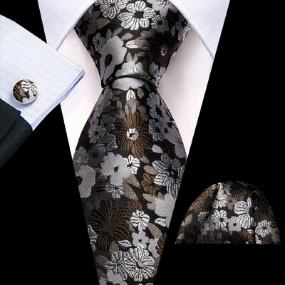 Barry.Wang žakarda ziedu zīda vīriešu kaklasaite kabatlakats aproču pogu komplekts zils zaļš rozā sarkans zelta kaklasaite vīriešu kāzu biznesam