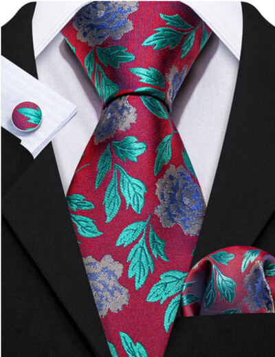 Barry.Wang žakarda ziedu zīda vīriešu kaklasaite kabatlakats aproču pogu komplekts zils zaļš rozā sarkans zelta kaklasaite vīriešu kāzu biznesam