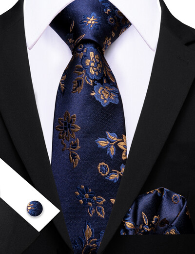 Barry.Wang žakarda ziedu zīda vīriešu kaklasaite kabatlakats aproču pogu komplekts zils zaļš rozā sarkans zelta kaklasaite vīriešu kāzu biznesam