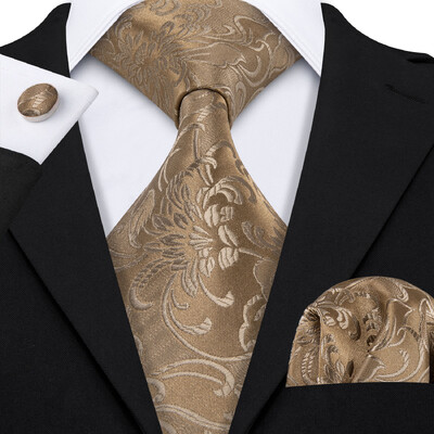 Stiilne roheline lilleline siidist Meeste lips Hanky mansetinööpide komplekt Jacquard lillega kaelaside meeste pulmadeks äripeoüritusteks Barry.Wang