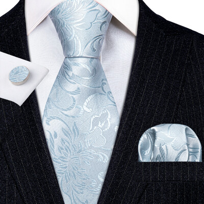 Stiilne roheline lilleline siidist Meeste lips Hanky mansetinööpide komplekt Jacquard lillega kaelaside meeste pulmadeks äripeoüritusteks Barry.Wang
