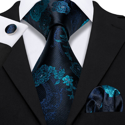 Stiilne roheline lilleline siidist Meeste lips Hanky mansetinööpide komplekt Jacquard lillega kaelaside meeste pulmadeks äripeoüritusteks Barry.Wang