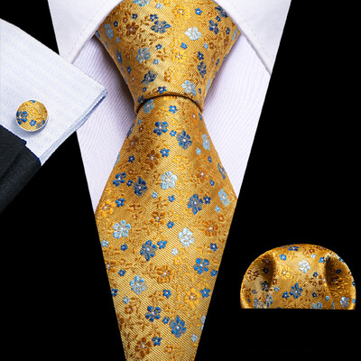 Stiilne roheline lilleline siidist Meeste lips Hanky mansetinööpide komplekt Jacquard lillega kaelaside meeste pulmadeks äripeoüritusteks Barry.Wang
