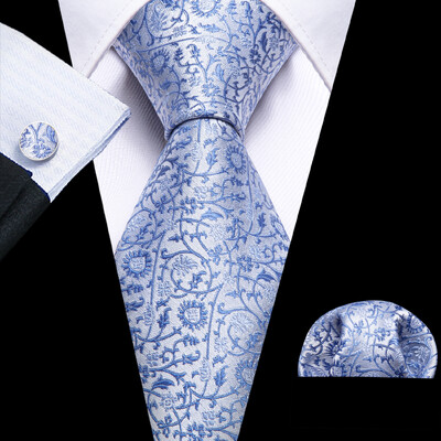 Stiilne roheline lilleline siidist Meeste lips Hanky mansetinööpide komplekt Jacquard lillega kaelaside meeste pulmadeks äripeoüritusteks Barry.Wang