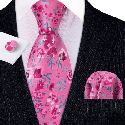 Stiilne roheline lilleline siidist Meeste lips Hanky mansetinööpide komplekt Jacquard lillega kaelaside meeste pulmadeks äripeoüritusteks Barry.Wang