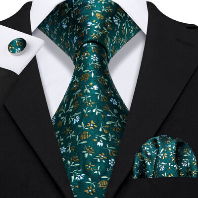 Stiilne roheline lilleline siidist Meeste lips Hanky mansetinööpide komplekt Jacquard lillega kaelaside meeste pulmadeks äripeoüritusteks Barry.Wang