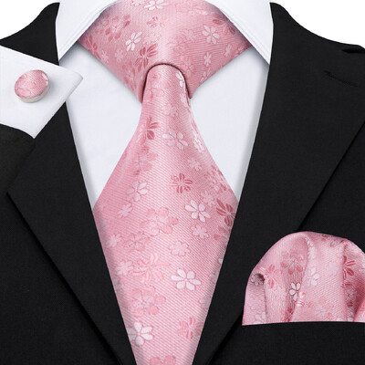 Stiilne roheline lilleline siidist Meeste lips Hanky mansetinööpide komplekt Jacquard lillega kaelaside meeste pulmadeks äripeoüritusteks Barry.Wang
