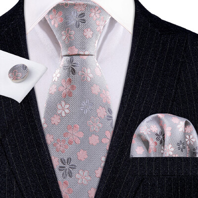 Stiilne roheline lilleline siidist Meeste lips Hanky mansetinööpide komplekt Jacquard lillega kaelaside meeste pulmadeks äripeoüritusteks Barry.Wang