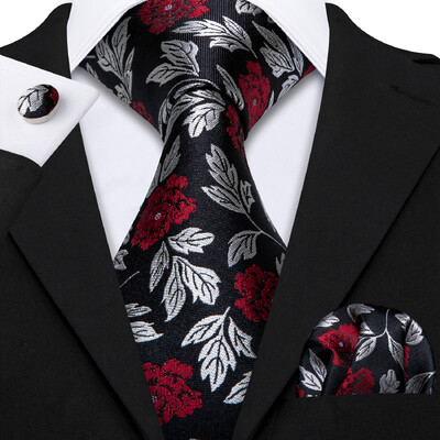 Stiilne roheline lilleline siidist Meeste lips Hanky mansetinööpide komplekt Jacquard lillega kaelaside meeste pulmadeks äripeoüritusteks Barry.Wang