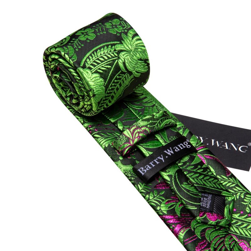 Κομψό πράσινο λουλουδάτο ανδρικό δέσιμο με μανικετόκουμπα σετ λουλουδιών ζακάρ γραβάτα για ανδρικά επαγγελματικά πάρτι γάμου Barry.Wang