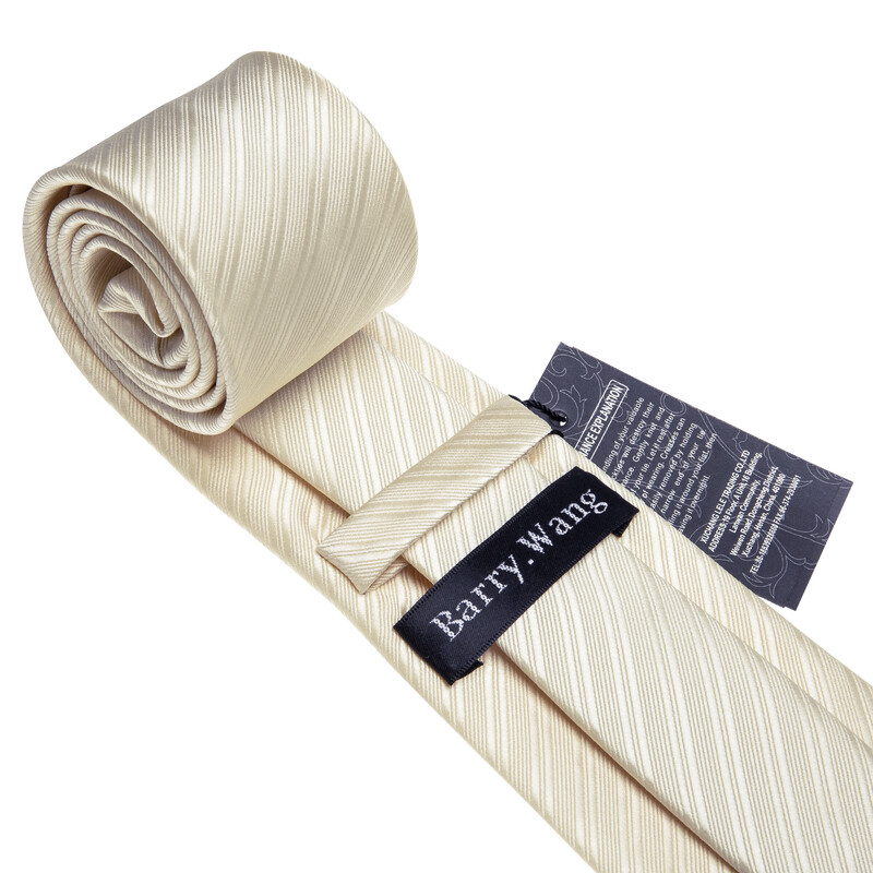 Barry.Wang bézs csíkos selyem férfi nyakkendő zsebkendő mandzsettagomb szett Jacquard kék piros zöld nyakkendő férfi esküvői üzleti partyra