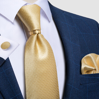 Cravată bărbați auriu, albastru, roșu, verde, cravată de nuntă din mătase de calitate solidă, pentru bărbați, inel de cravată, butoni, set de cravate cadou de afaceri DiBanGu Design