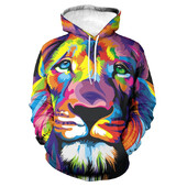 Animal Lion Graphic Hoodies Vīriešiem Digitāli apdrukāts Modes Ielu apģērbi Sporta krekli Ikdienas brīvi Lielizmēra Puloveri Hoodies