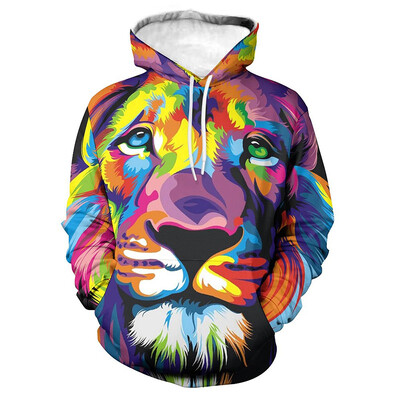 Animal Lion Graphic Hoodies Vīriešiem Digitāli apdrukāts Modes Ielu apģērbi Sporta krekli Ikdienas brīvi Lielizmēra Puloveri Hoodies