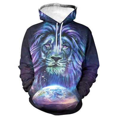 Animal Lion Graphic Hoodies Vīriešiem Digitāli apdrukāts Modes Ielu apģērbi Sporta krekli Ikdienas brīvi Lielizmēra Puloveri Hoodies