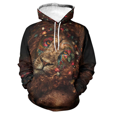 Animal Lion Graphic Hoodies Vīriešiem Digitāli apdrukāts Modes Ielu apģērbi Sporta krekli Ikdienas brīvi Lielizmēra Puloveri Hoodies