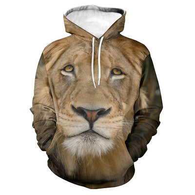 Animal Lion Graphic Hoodies Vīriešiem Digitāli apdrukāts Modes Ielu apģērbi Sporta krekli Ikdienas brīvi Lielizmēra Puloveri Hoodies